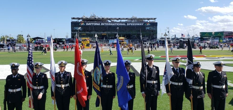 RHS NJROTC Color Guard performing at Daytona 500 - 19 FEB 2022